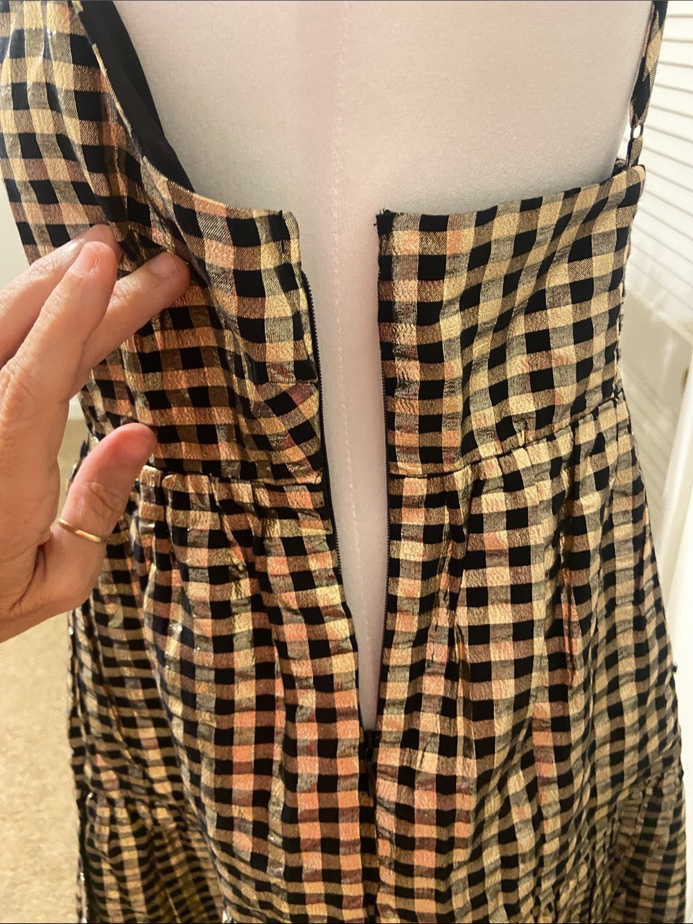 Women’s  Black and White Gingham Tiered Sundress
